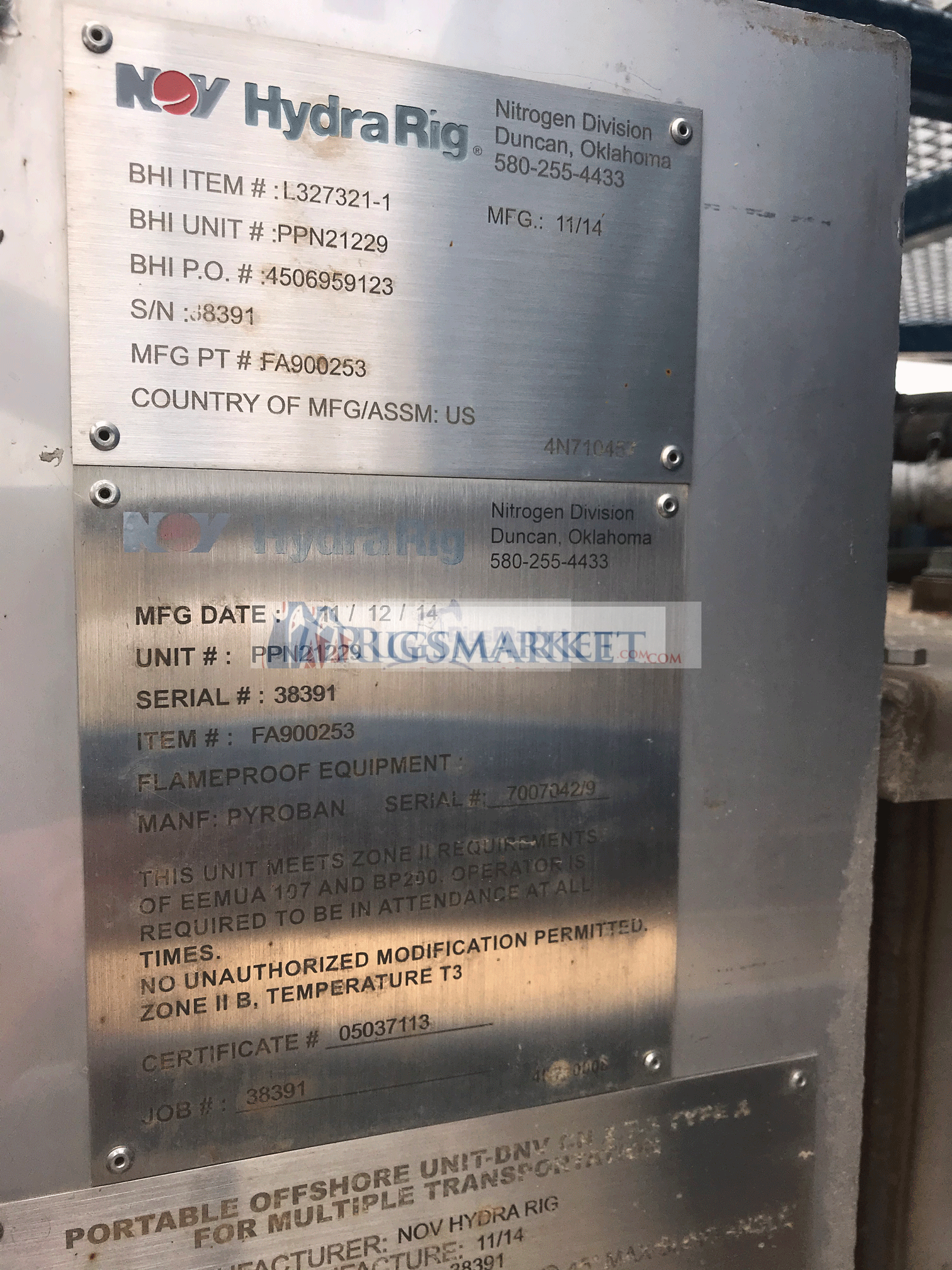 Offshore NOV Hydra Rig Skid Mount Nitrogen Pump. 180K. DNV Z2