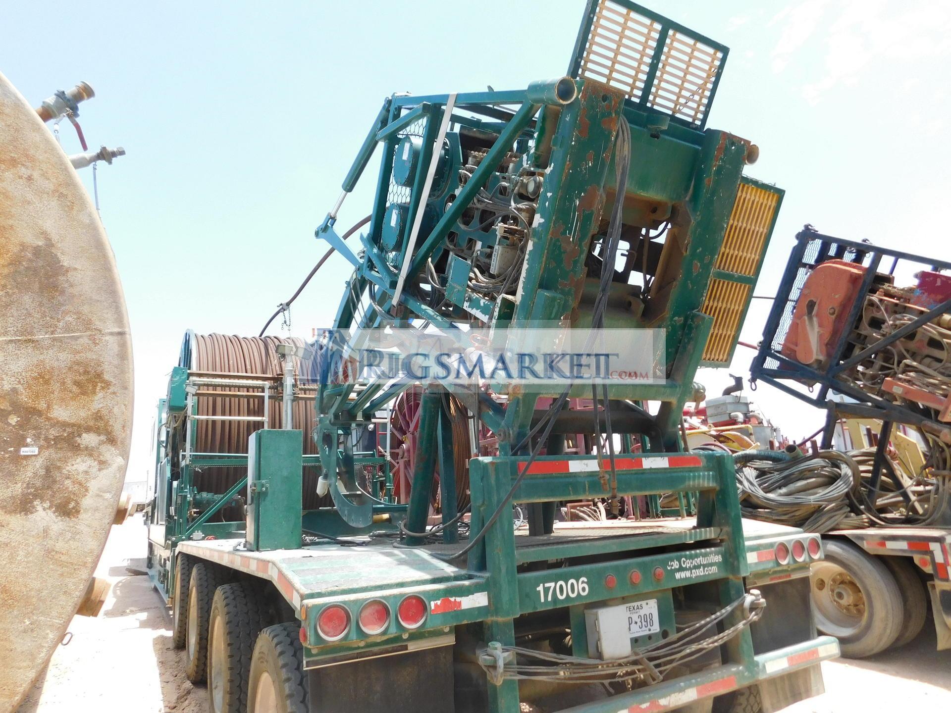 COIL UNIT WITH NOV HYDRA RIG HR680 Injector, SUREFIRE 2400-0352 Spooler Reel, Climate Controlled Operators Cabin, SIMSON MAXWELL 12KW Generator p/b 3-Cyl Diesel Eng, Mtd on 2010 PEERLESS CH-58-4A 4-Axle Lowboy Trailer w/ Hyd Leveling Legs