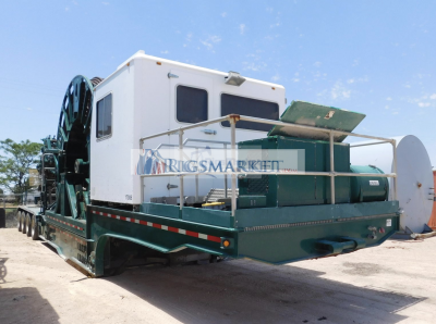 COIL UNIT WITH NOV HYDRA RIG HR680 Injector, SUREFIRE 2400-0352 Spooler Reel, Climate Controlled Operators Cabin, SIMSON MAXWELL 12KW Generator p/b 3-Cyl Diesel Eng, Mtd on 2010 PEERLESS CH-58-4A 4-Axle Lowboy Trailer w/ Hyd Leveling Legs